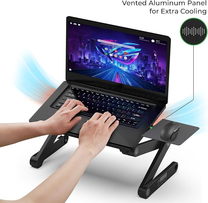 Uncaged Ergonomics WorkEZ Adjustable Laptop Stand for Desk, Laptop Stand Adjustable Height, Foldable Aluminum Cooling Computer Holder & Riser for Desk Bed, White, XL