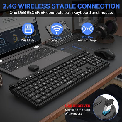 Wireless Keyboard and Mouse Combo, E-YOOSO Full-Sized Computer Wireless Keyboard and Optical Mouse, 2.4Ghz USB Lag-Free Cordless Combo, for Windows, Mac OS PC/Desktop/Laptop