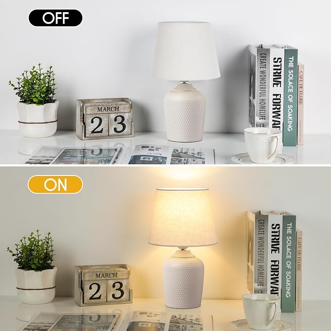 Sucolite Small 11.8'' Table Lamps Set of 2, Bedside Nightstand Lamps for Bedroom Kid’s Room, Cute Desk Lamps with Studded Texture Base for Reading Nursery Living Room Office, Cream