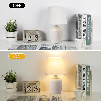 Sucolite Small 11.8'' Table Lamps Set of 2, Bedside Nightstand Lamps for Bedroom Kid’s Room, Cute Desk Lamps with Studded Texture Base for Reading Nursery Living Room Office, Cream