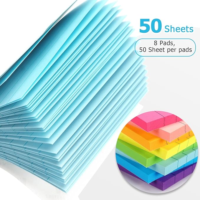 Eastern Wolf 8 Pads Lined Sticky Notes 4x4 Sticky Notes with Lines Self-Stick Note Pads 8 Bright Multi Colors, 50 Sheet/Pad