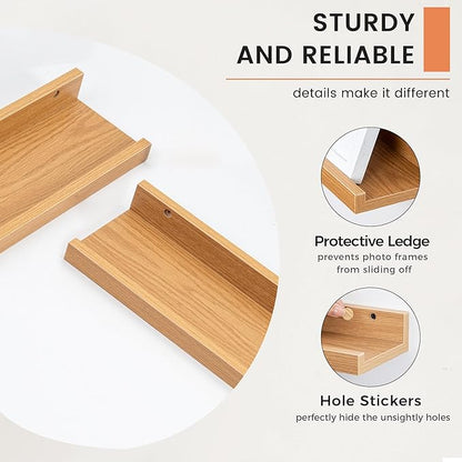 Picture Ledge Shelf, Floating Shelves Set of 2, 72 Inches Long Large Nursery Book Shelves for Toys Storage, Kids Bookshelf Wall Mounted for Living Room Bedroom Decor Books Photo Frames, Natural Oak