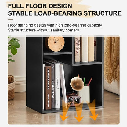VECELO 3-Cube Small Bookshelf, Modern Bookcases with Shelves Height Up to 12.8 Inches, Suit for Common Size Textbook, Vertical or Horizontal, Cubby Storage Organizer,Vintage Black