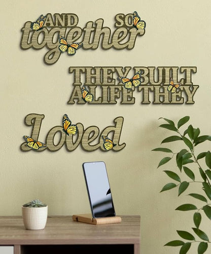 Putuo Decor Rustic Wall Art Set with Butterfly Accents “Together They Built A Life They Loved” Farmhouse Living Room Bedroom Entryway Decor