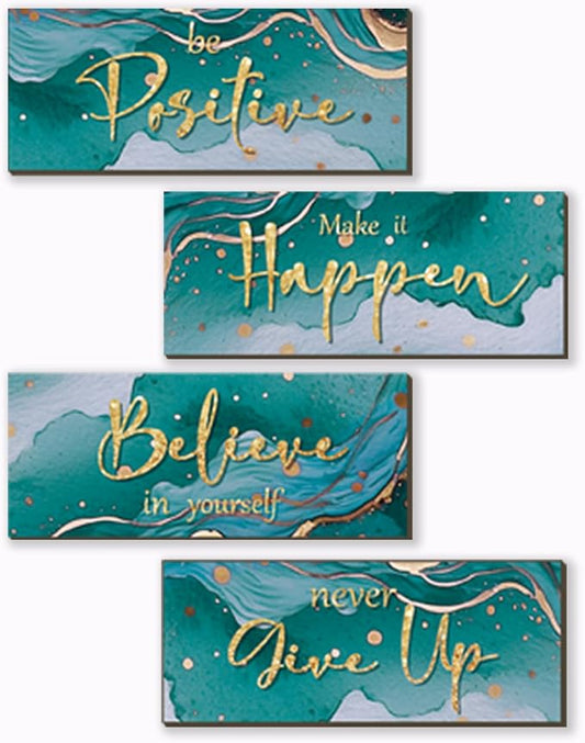 FENCORDAR 4 Piece Teal and Gold Wall Decor Set Motivational Wall Decor Inspirational Wooden Signs for Bedroom Bathroom Women’s Office Abstract Elegant Art for Home or Office Decoration 10X4 Inches