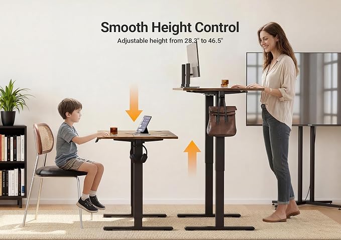 YDN Electric Standing Desk Adjustable Height, 40 x 24 Inches Sit Stand up Desk with Memory Presets & Cable Management, Home Office Desk for Office & Computer Workstation, Black Frame/Rustic Brown Top