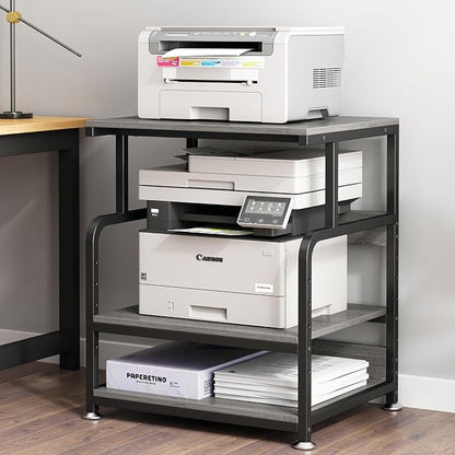 Large Printer Table with Storage, 3 Tier Printer Stand with Wheels, Printer Cart for Home Office, Desk for Printer, Paper Shredder, Scanner, Gray