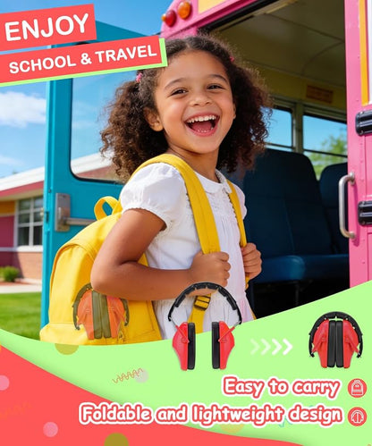 ZOHAN 032 Kids Noise Cancelling Headphones - 25dB NRR Kids Ear Protection, Hearing Protection Safety Ear Muffs for School Monster Truck Fireworks Traveling Studying Concerts Autism - Red