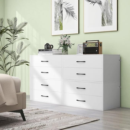 2 Drawer Lateral File Cabinet, Stackable Home Office Drawers, Under Desk Printer Stand, Low Storage Organizer, Horizontal Wooden Filing Cabinet for Study Living Room, No Wheels (2, White)