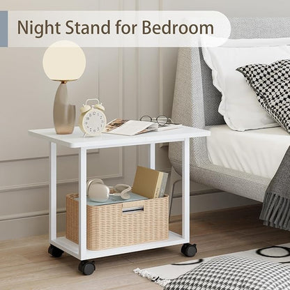 MARTY 22"x15.75" Large Under Desk Printer Stand with Storage Shelf 2-Tier Rolling Printer Cart with Wheels Printer Table for Home Office Heavy Duty Storage Rack for Scanner Fax Machine, White
