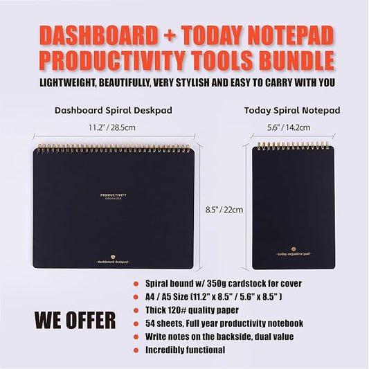 Weekly Productivity Planner & Daily To Do List Notebook Suite for Work Organization - Dashboard Desk Pad Tracks Your Tasks, Clients, Projects - Perfect Hourly Planning for Everyday-2 Pack