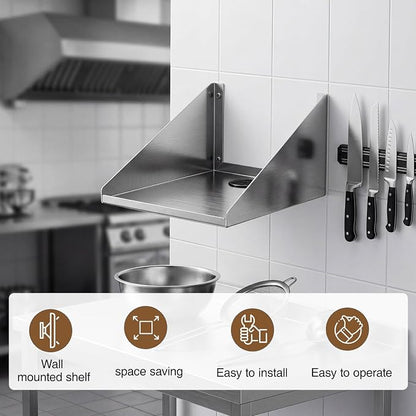 Hicarer Wall Mounted Stainless Steel Printer Shelf 12" x 9"x 6" Restaurant Ticket Printer Shelf 304 Stainless Steel 50 lb Capacity 16 Gauge, Silver