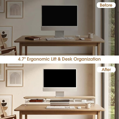Fenge Acrylic Monitor Stand Riser, 42.5 Inches Dual Monitor Stand with Metal Storage, 2 Tier Acrylic Computer Riser for Desk, Clear Laptop Stand for PC, Laptop, Printer, TV, Oak
