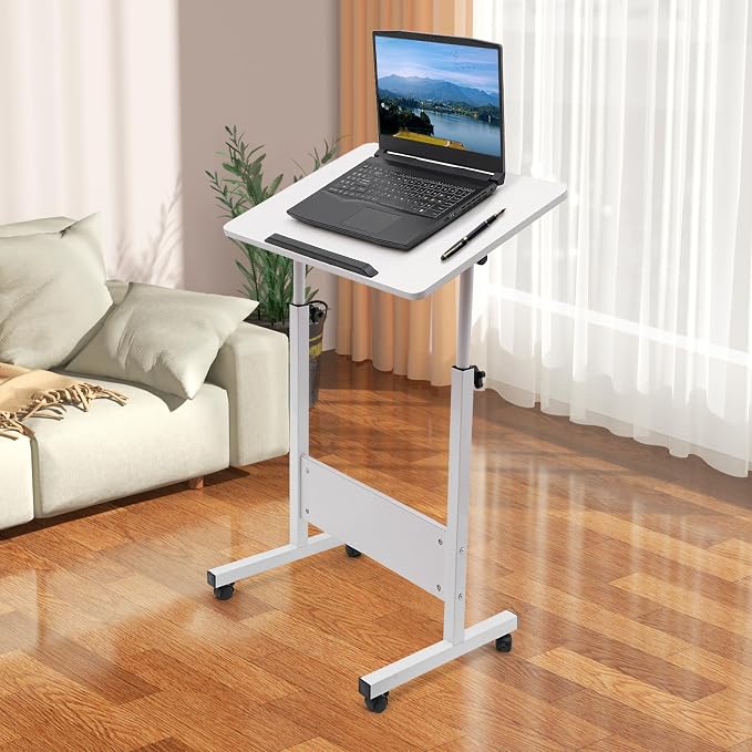Small Mobile Standing Desk, 24" L×16" W Mobile Office Table, Rolling Laptop Table with 180° Flip, 30.5-43.11in Adjustable Height Desk for Small Spaces Home Offices