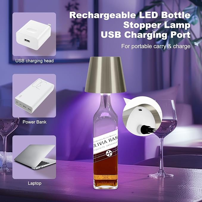 2026 New Wireless Bottle Lamp,RGB LED Bottle Light with Remote(RGB Electroplated Silver, 1pc)