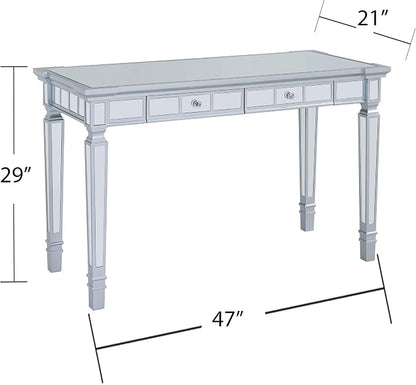 SEI Furniture Glenview Glam Mirrored Writing Desk w/ Drawers, Matte Silver