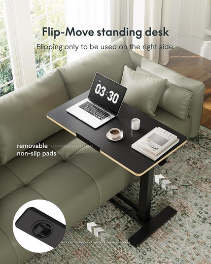 FLEXISPOT H7 PRO Mobile Standing Desk Adjustable Overbed Table Pneumatic with Wheels 90°Tiltable Portable Laptop Desk Rolling Computer Cart Foldable Bedside Table(27.6" W x 15.7" D, Black Maple)