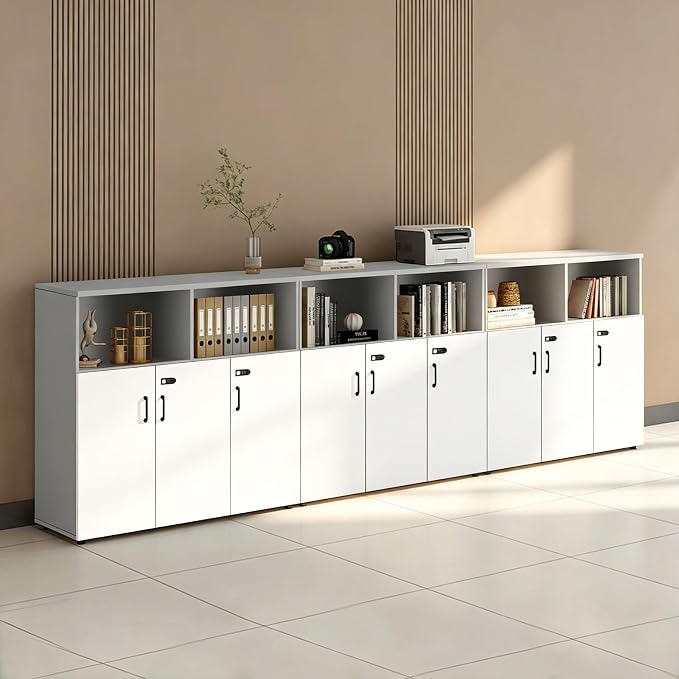 File Cabinet with Password Lock, Wood Lateral Filing Cabinet for Letter/A4 Files, 3 Drawer with Door, Printer Stand with Open Shelves for Home Office