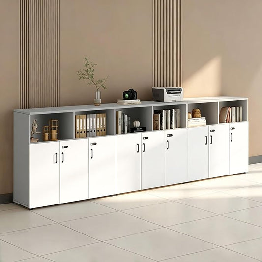 File Cabinet with Password Lock, Wood Lateral Filing Cabinet for Letter/A4 Files, 3 Drawer with Door, Printer Stand with Open Shelves for Home Office