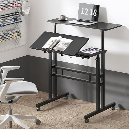 Soges Mobile Height Adjustable, Tiltable Top Desk - 31.5" Stand Up Computer Desk for Home Office, Black ZS-101-2BK