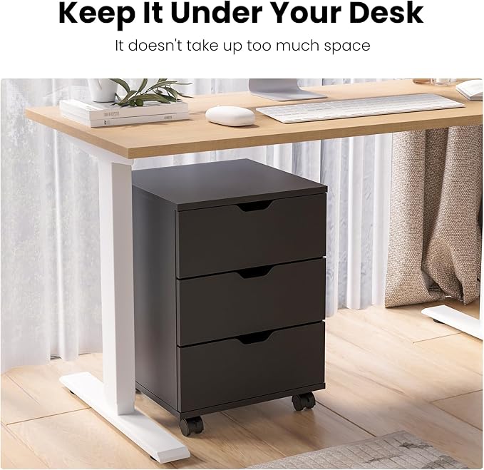 Farini Wood File Cabinet for Home Office,Under Desk 3 Drawer Mobile File Cabinet(Black,Non-Assembled)