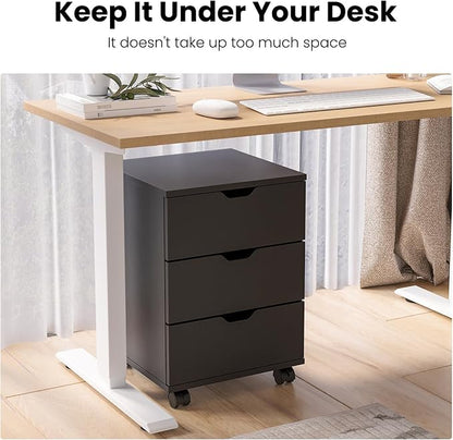 Farini Wood File Cabinet for Home Office,Under Desk 3 Drawer Mobile File Cabinet(Black,Non-Assembled)