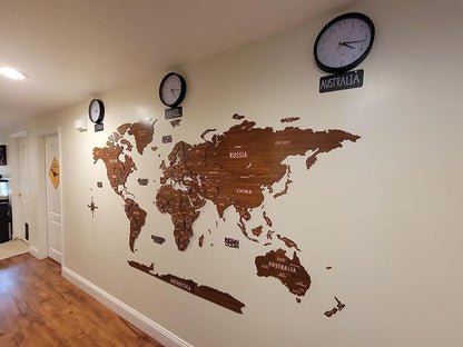 Colorfull Worlds, Multilayer 3D Wooden World Map, Travel Map States and Capitals, Wall Decor For New House, Gift For Travelers, Office Decor, Birthday Present, Living Room Decoration (2XL,Light Brown)