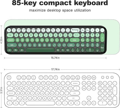 Wireless Keyboard and Mouse Combo, Meidosa 2.4GHz Colorful Full-Size Retro Typewriter Keyboard with Cat Shape 3 Level Adjustable Optical Mouse for PC/Desktop/Laptop/Windows (Black Green)