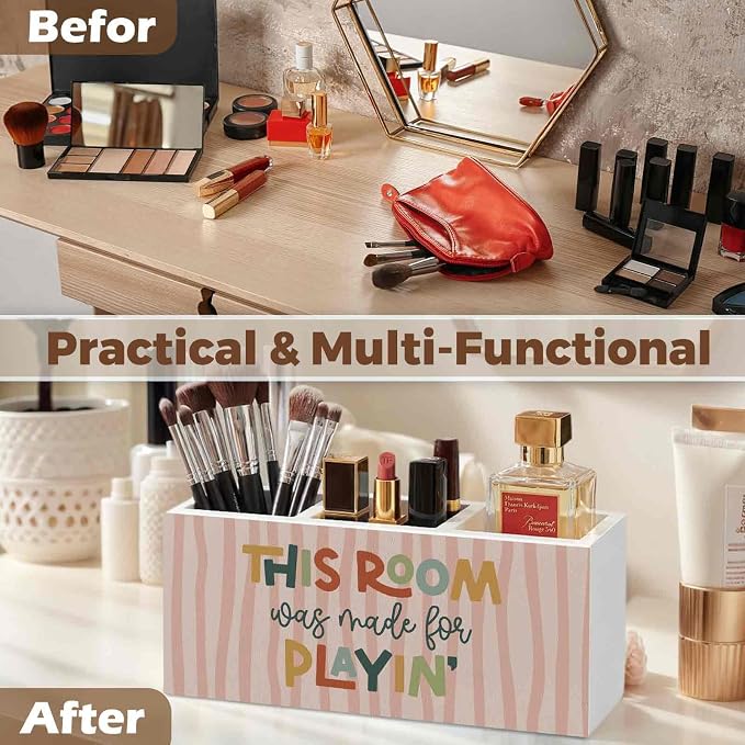 Boho Playroom Kids Pencil Pen Holder for Desk Organizer, Playroom Decor, This Room Was Made for Playin Wooden Box Decorations for Kids Girls Room Bedroom Desk Tabletop Decor