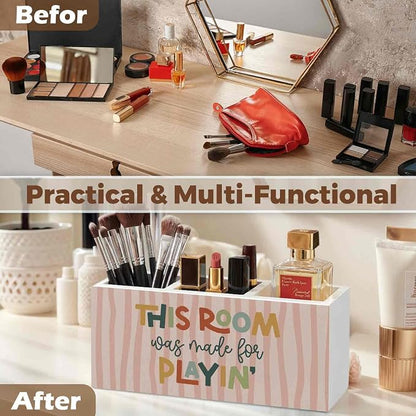 Boho Playroom Kids Pencil Pen Holder for Desk Organizer, Playroom Decor, This Room Was Made for Playin Wooden Box Decorations for Kids Girls Room Bedroom Desk Tabletop Decor