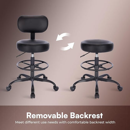 SUPERJARE Drafting Chair with Back, Set of 2, Swivel Barstools, Adjustable Height Rolling Stool with Footrest, Standing Desk Chair for Counter Height Desk, Shop, Home Kitchen, Clinic Studio, All Black