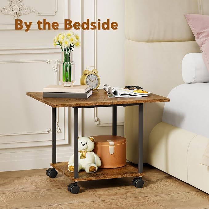 BEWISHOME 2-Tier Industrial Mobile Printer Stand, Rolling Cart with Storage Shelf, Lockable Wheels, for Home, Office (Brown) BDZ01Z