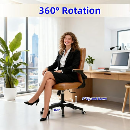 balmstar Leather Office Chair Computer Desk Chair, 360° Swivel Rolling Wheels, Adjustable Tilt Angle 90°-135° with Lumbar Support Executive Chair for Home Office, Working with 300LBS Capacity(Brown)