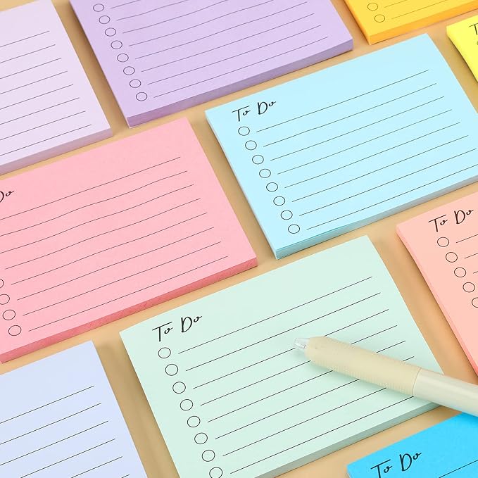 15 Pack Lined Sticky Notes, 3"x4", 750 Sheets, to Do List Notepad, Sticky Notes with Lines,15 Colors, Square Sticky Notes for Office, Meeting, School, Home