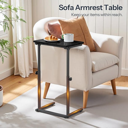 HOOBRO C Shaped End Table, Adjustable Height Sofa Side Table, Slide Under Couch Table, C Shaped Side Table for Small Spaces, for Living Room, Bedroom, Black BB71SF01