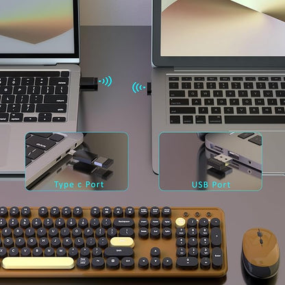 Retro Wireless Keyboard and Mouse Combo with Wrist Rest - Aesthetic Typewriter Style, Full-Size Clicky Tactile Floating Round Keys, 2.4GHz Ergonomic Set for Mac, Windows(Coffee Color)