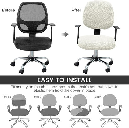 MIFXIN Computer Office Chair Cover Stretch Elastic Slipcover 2 Piece Jacquard Computer Chair Seat Covers Furniture Protector for Office Home, Only Covers No Chair (White)