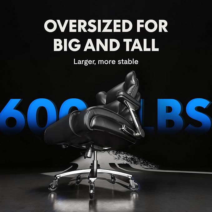 FLEXISPOT 600lbs Big and Tall Office Chair for Heavy People, High Back Heavy Duty Computer Chair with Lumbar Support 2D Armrest, Desk Chairs for Working Gaming Relaxing Cross Legged, PU Leather, Black