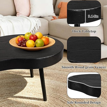 Black Coffee Table Wooden Cloud Shaped Coffee Tables with Thick Top Mid-Century Modern Irregular Center Living Room Tables Cute Floor Table for Living Room Bedroom Apartment
