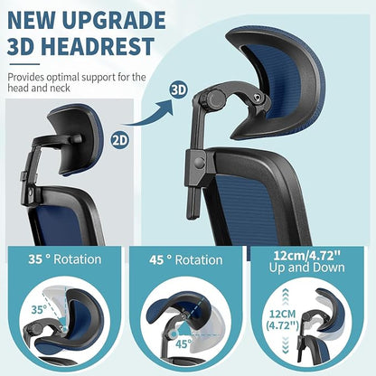 FelixKing Office Chair, Desk Chair with Adjustable Lumbar Support, Ergonomic Computer Chair with High Back and Armrest, Adjustable Height Gaming Chair Home Office Swivel Chair(Navy)