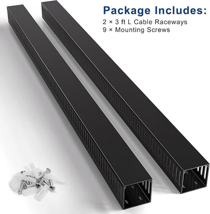 ZhiYo 3x3in Cable Raceway, 6FT(2xL3FT) Large Wire Tray, Cord Hider for Network Cable Management, Wire Covers for Cords Computer Under Desk, Cord Cover Wall Cable Hider Cable Cover, Black