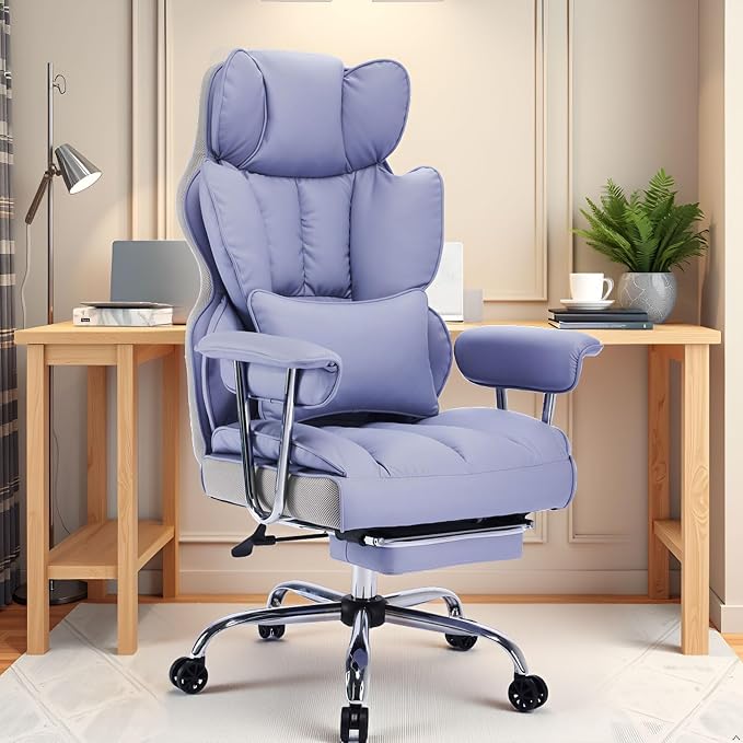 Efomao Big and Tall Office Chair 440LBS, Purple Heavy Duty Executive Chair with Footrest, Ergonomic Desk Chair for Home Office, Wide Computer Chair | 400lbs support, 135° recline, dual-layer foam cushion, 23.5" seat & footrest. BIFMA