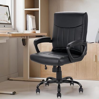 CLATINA Leather Office Executive Chair with Lumbar Support and Padded Armrestes, Swivel Rolling Ergonomic Mid Back Computer Task Desk Chair for Home, Conference, Waiting Room, Black, 8 Pack