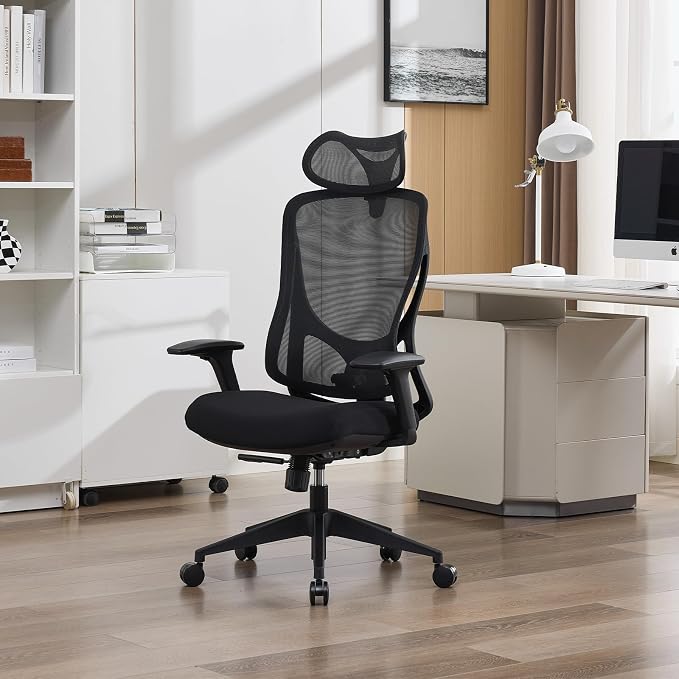Nouhaus Apertura Ergonomic Office Chair, Home Office Desk Chairs w/Adjustable Lumbar Support & Headrest, Dynamic Back Support, 3D Armrests, High Back Mesh Comfy Computer Chair for Long Hours (Black)