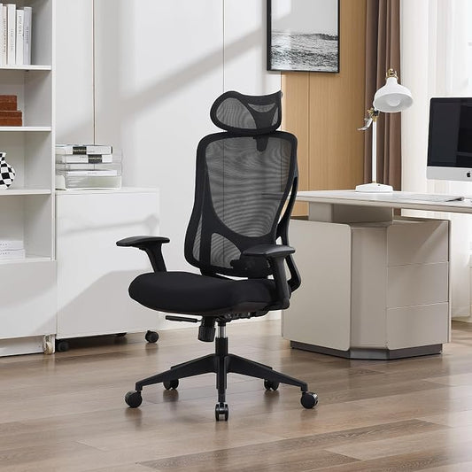 Nouhaus Apertura Ergonomic Office Chair, Home Office Desk Chairs w/Adjustable Lumbar Support & Headrest, Dynamic Back Support, 3D Armrests, High Back Mesh Comfy Computer Chair for Long Hours (Black)