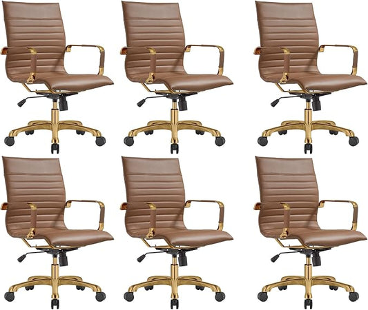 LeisureMod Harris Modern Ergonomic Executive Office Chair, High-Back Leather Conference Desk Chair with Adjustable Height, Tilt Control, 360° Swivel & Gold Frame for Home Office