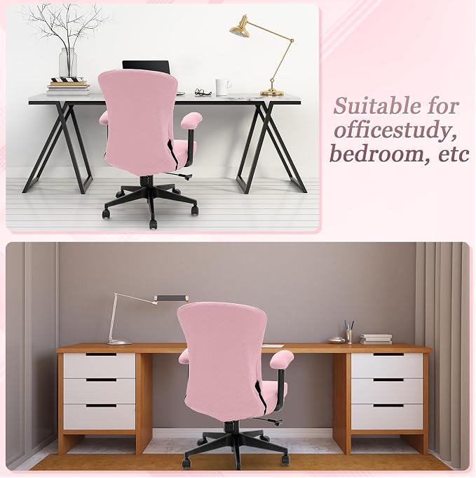 Tatuo 3 Pcs Computer Office Chair Cover Universal Rotating Chair Slipcovers Protector Removable Washable Office Armrest Covers with Zipper for High Back Seat Backrest (M,Argyle,Pink)