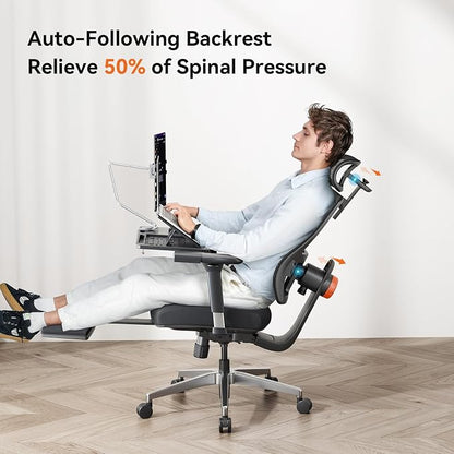Newtral Mesh Ergonomic Office Chair, Auto Lumbar Support, 5D Headrest, 4D Armrest, Footrest, 136° Recline, Adjustable Seat, 330lbs Heavy Duty Desk Chair for Home Office Gaming
