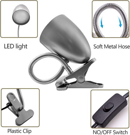 E ENERGETIC LIGHTING Desk lamp with Clamp, Non-Dimmable Clip Light for Bed and Desk, 4000K Cool White, 3.5W 240 LM lamp, Eye Protection, ETL Listed
