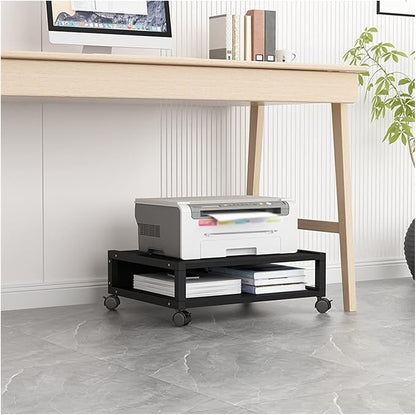 SUNESA Printer Shelf Stand Rolling Under Desk Printer Stand Office Movable Printer Desk with 4 Wheels & Lock Mechanism Small and Short Printer Shelf for Mini 3D Printer, Black Printer Carts & Stands